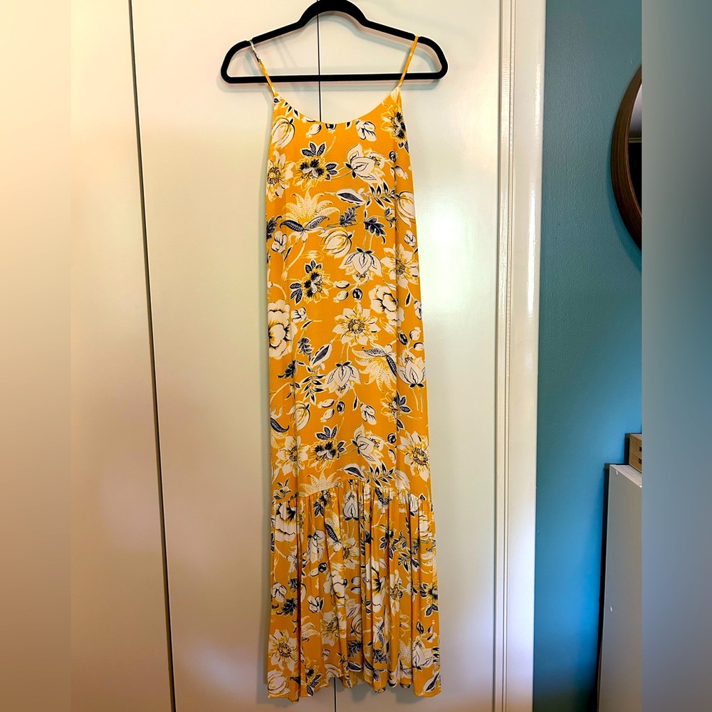 Yellow floral maxi dress with spaghetti straps. Size small (fits like medium).